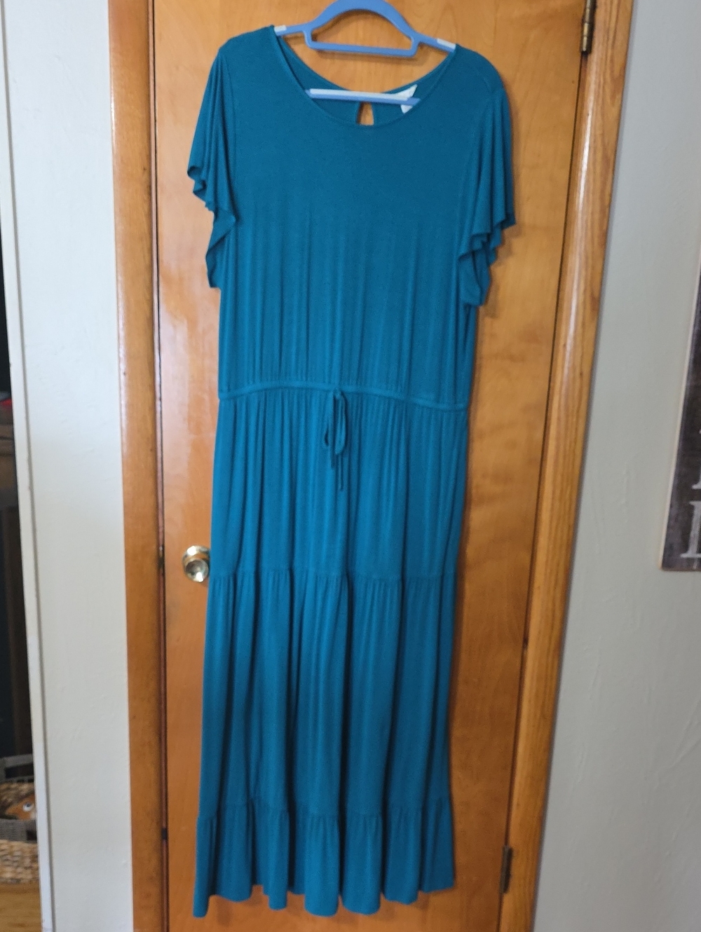 Cato Teal Tiered Maxi Dress with Drawstring Waist